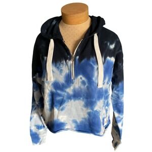 Calvin Klein Jeans Womens Small Blue Tie Dye Quarter Zip Cropped Hoodie Cotton